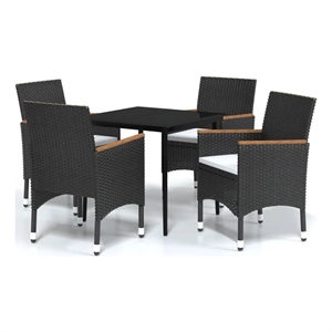Bowery Hill Contemporary PE Rattan Medium Garden Dining Set in Black