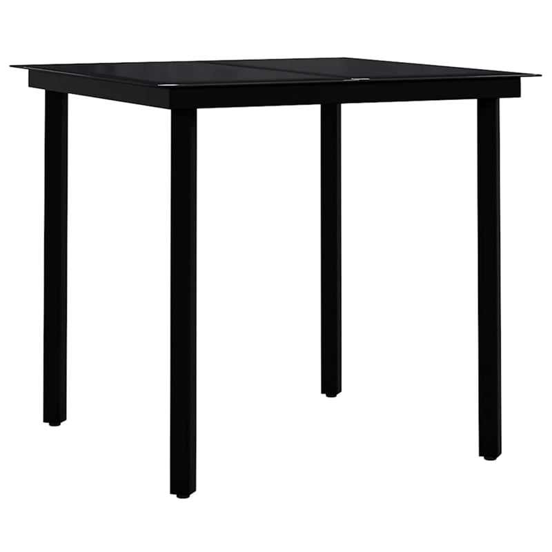 Bowery Hill PE Rattan/Powder-Coated Steel/Glass Garden Dining Set in Black