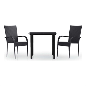 Bowery Hill PE Rattan/Powder-Coated Steel/Glass Garden Dining Set in Black