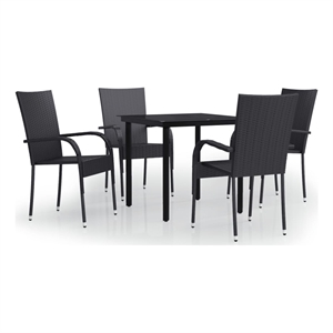 Bowery Hill PE Rattan/Powder-Coated Steel/Glass Garden Dining Set in Black