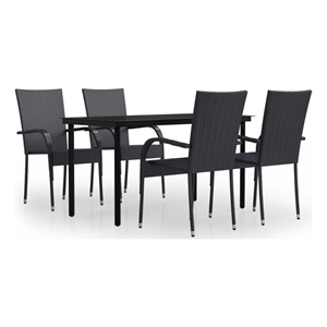 Bowery Hill PE Rattan/Powder-Coated Steel/Glass Garden Dining Set in Black