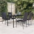 Bowery Hill PE Rattan/Powder-Coated Steel/Glass Garden Dining Set in Black