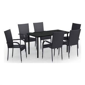 Bowery Hill PE Rattan/Powder-Coated Steel/Glass Garden Dining Set in Black