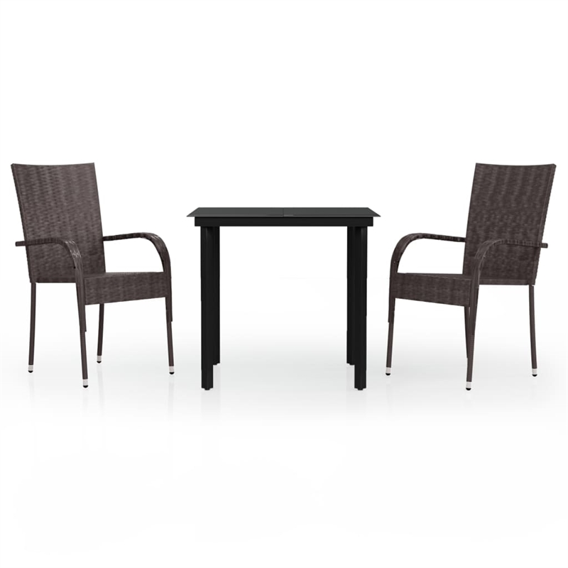 Bowery Hill PE Rattan Small Durable Garden Dining Set in Brown and Black