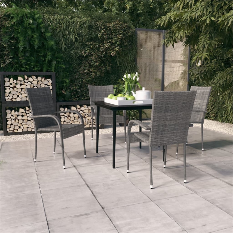Bowery Hill Contemporary Garden Dining Set in Gray and Black