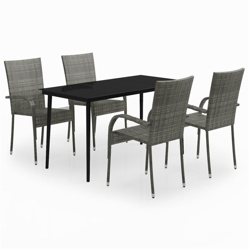 Bowery Hill Contemporary Garden Dining Set in Gray and Black