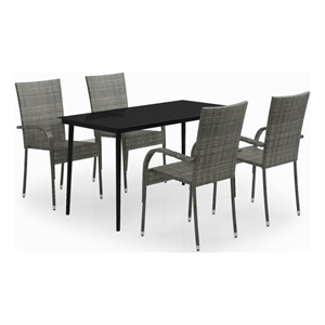 Bowery Hill Contemporary Garden Dining Set in Gray and Black