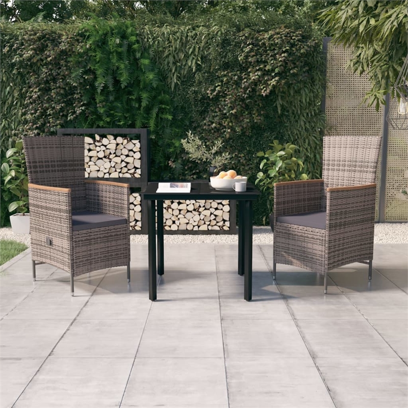 Bowery Hill PE Rattan Standard Foldable Garden Dining Set in Gray and Black