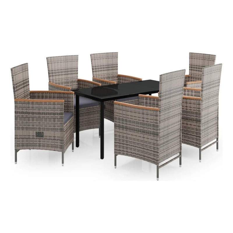 Bowery Hill Contemporary Powder-Coated Garden Dining Set in Gray/Black