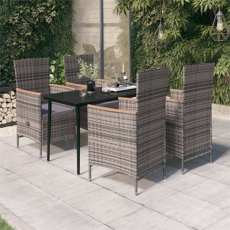 Bowery Hill PE Rattan 5-Piece Garden Dining Set in Gray and Black