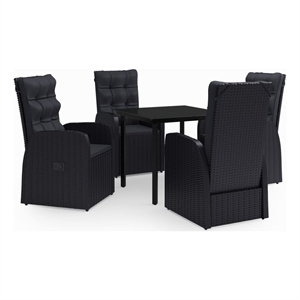 Bowery Hill PE Rattan Powder-Coated Steel Glass Garden Dining Set in Black