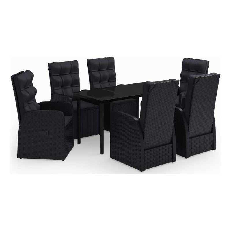 Bowery Hill PE Rattan Powder-Coated Steel Glass Garden Dining Set in Black