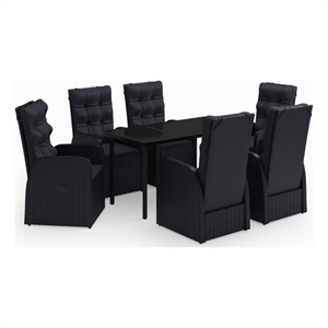 Bowery Hill PE Rattan Powder-Coated Steel Glass Garden Dining Set in Black
