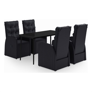 Bowery Hill PE Rattan/Powder-Coated Steel/Glass Garden Dining Set in Black