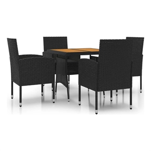 Bowery Hill PE Rattan/Steel/Solid Acacia Wood Outdoor Dining Set in Black