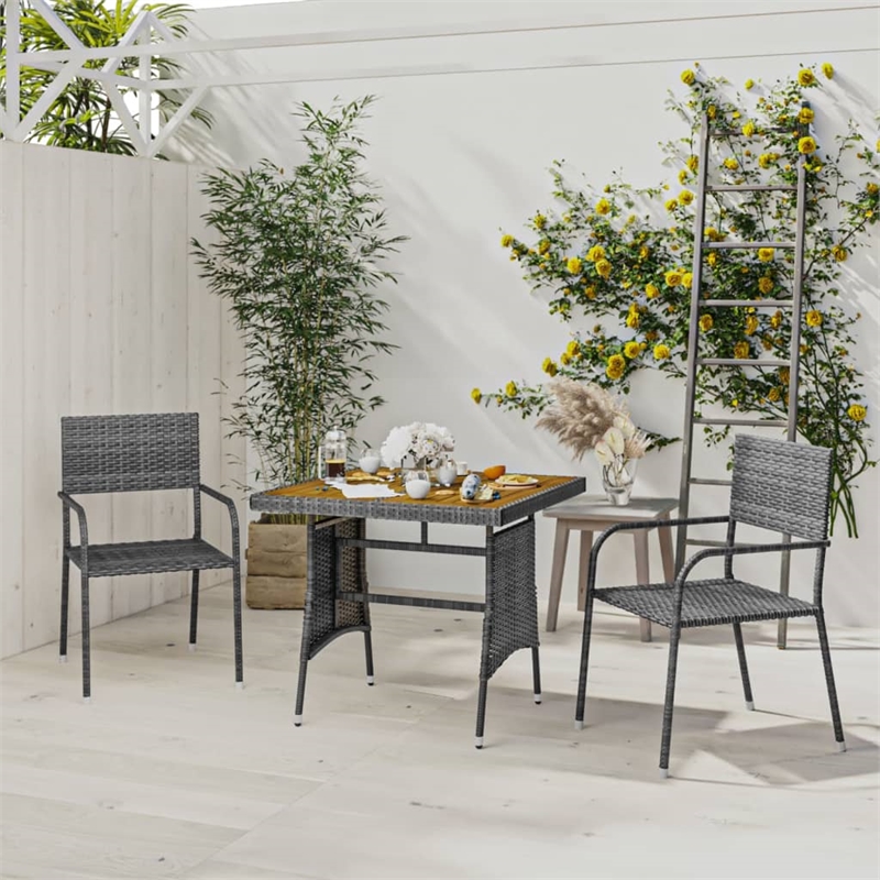 Bowery Hill PE Rattan/Steel/Solid Acacia Wood Medium Outdoor Dining Set in Gray