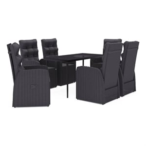 Bowery Hill PE Rattan/Powder-Coated Steel/Glass Garden Dining Set in Black