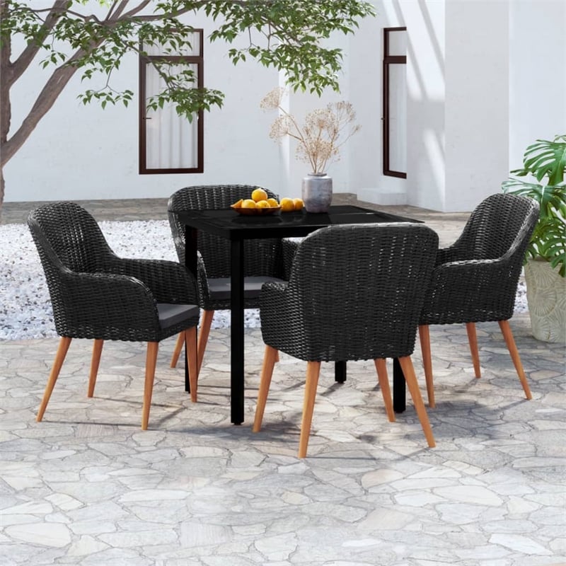 Bowery Hill Contemporary Garden Dining Set in Black/Dark Gray