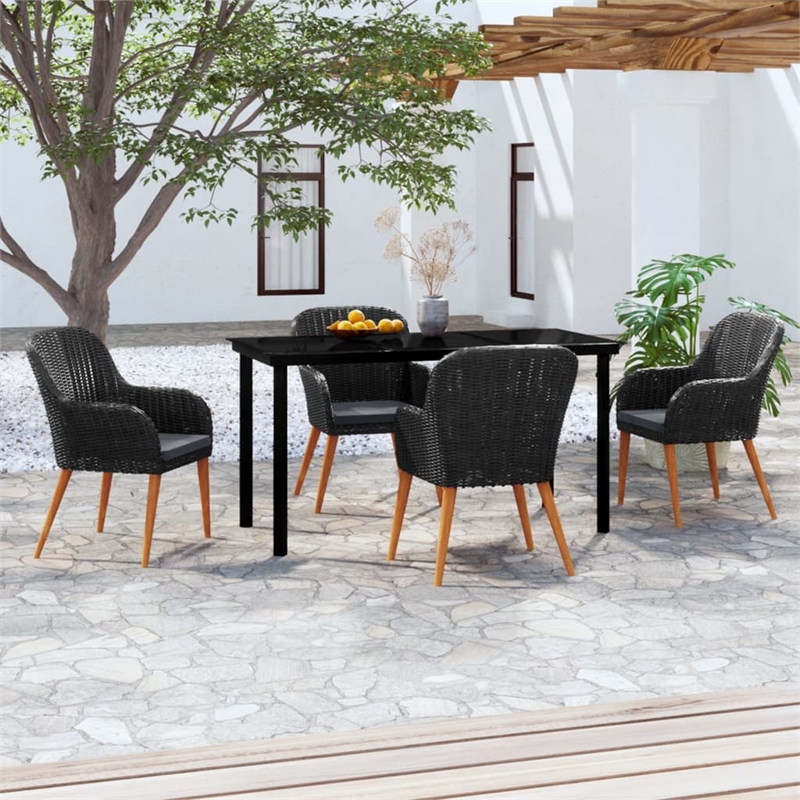 Bowery Hill Contemporary Garden Dining Set in Black/Dark Gray