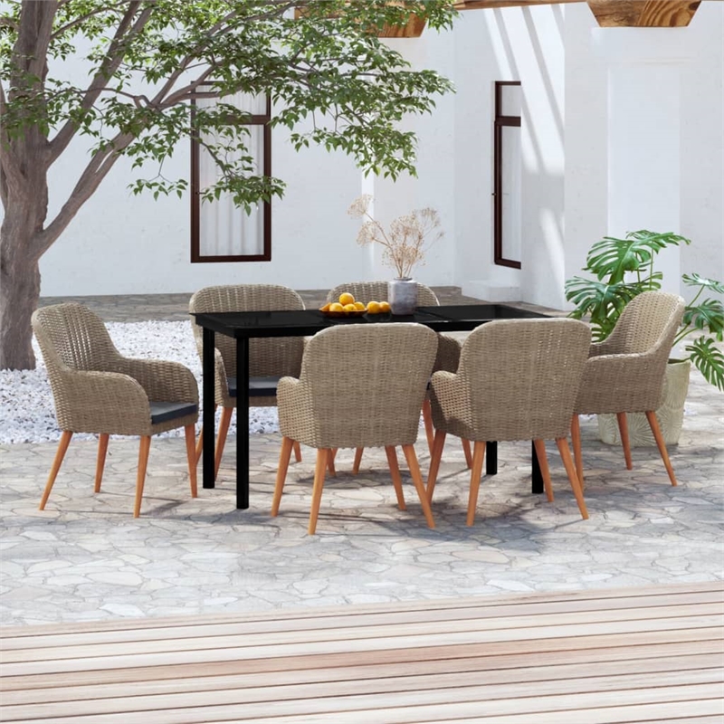 Bowery Hill Contemporary Garden Dining Set in Brown and Black