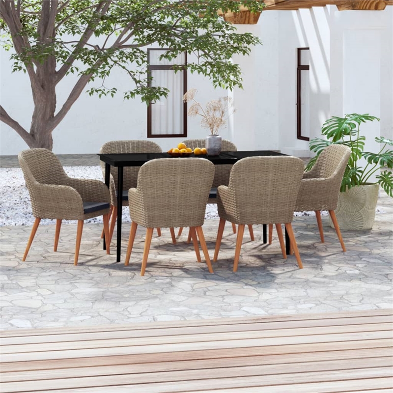 Bowery Hill Contemporary Garden Dining Set in Brown and Black
