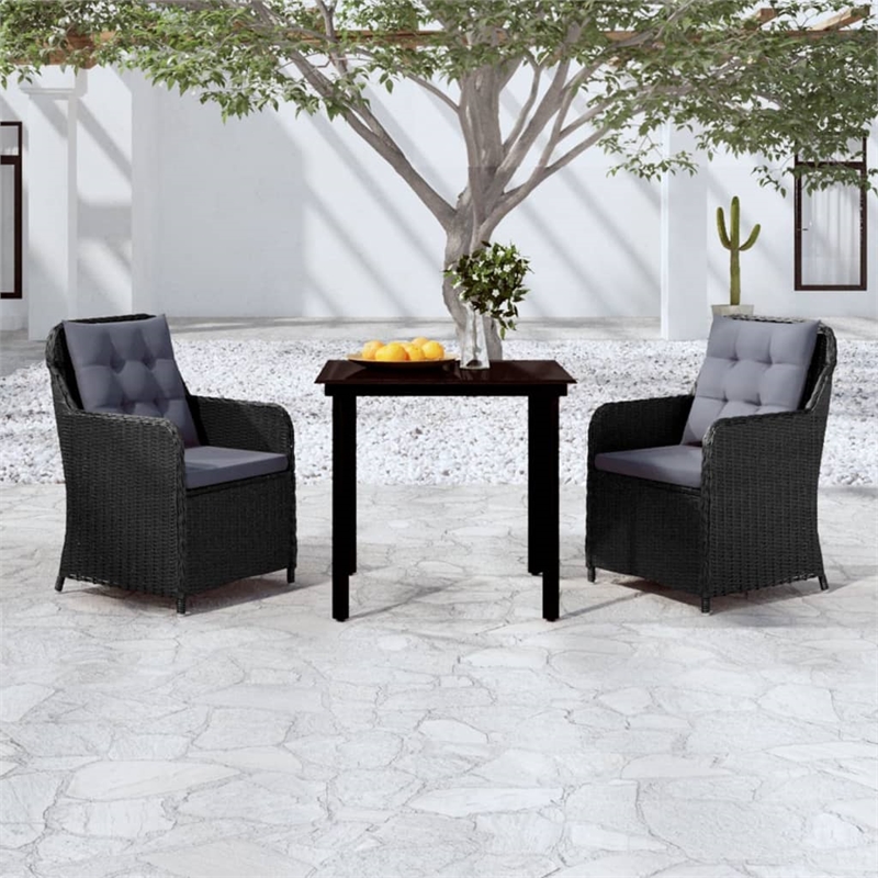 Bowery Hill Powder-Coated Steel 3 Piece Set Garden Dining Set in Black
