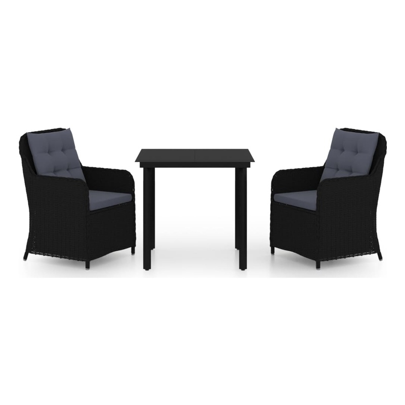 Bowery Hill Powder-Coated Steel 3 Piece Set Garden Dining Set in Black