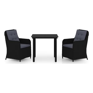 Bowery Hill Powder-Coated Steel 3 Piece Set Garden Dining Set in Black