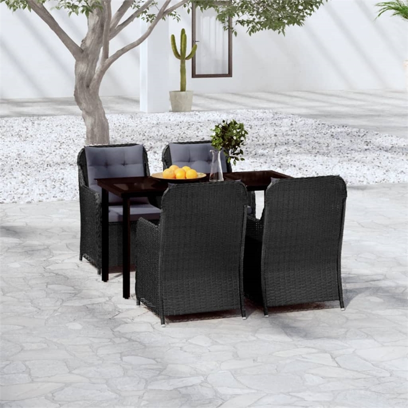 Bowery Hill Contemporary Garden Dining Set in Black/Dark Gray