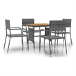 Bowery Hill PE Rattan/Steel/Solid Acacia Wood Medium Outdoor Dining Set in Gray