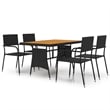 Bowery Hill PE Rattan & Solid Acacia Wood Outdoor Dining Set in Black