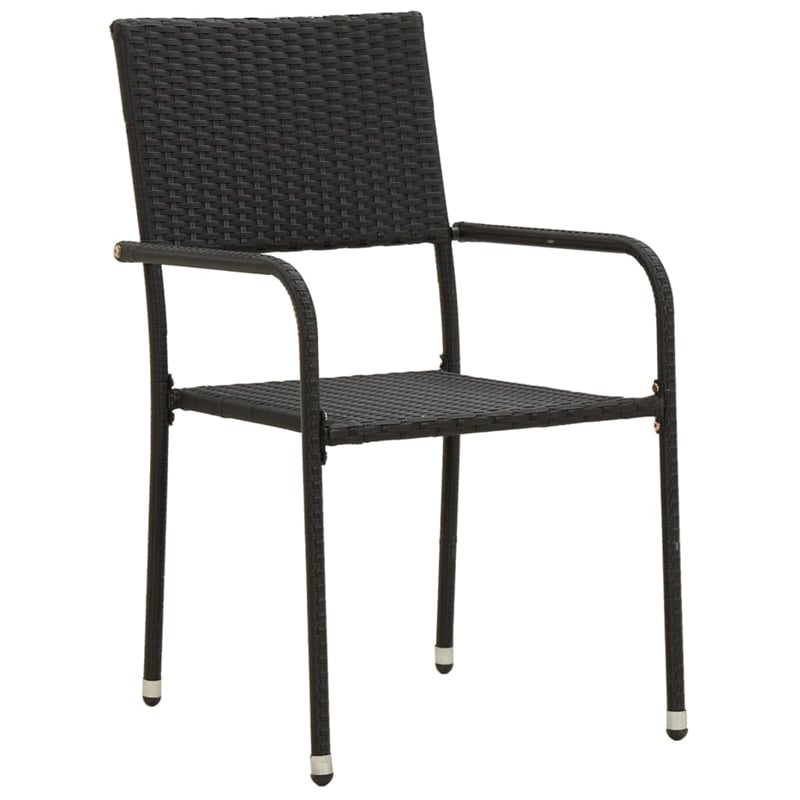 Bowery Hill PE Rattan & Solid Acacia Wood Outdoor Dining Set in Black