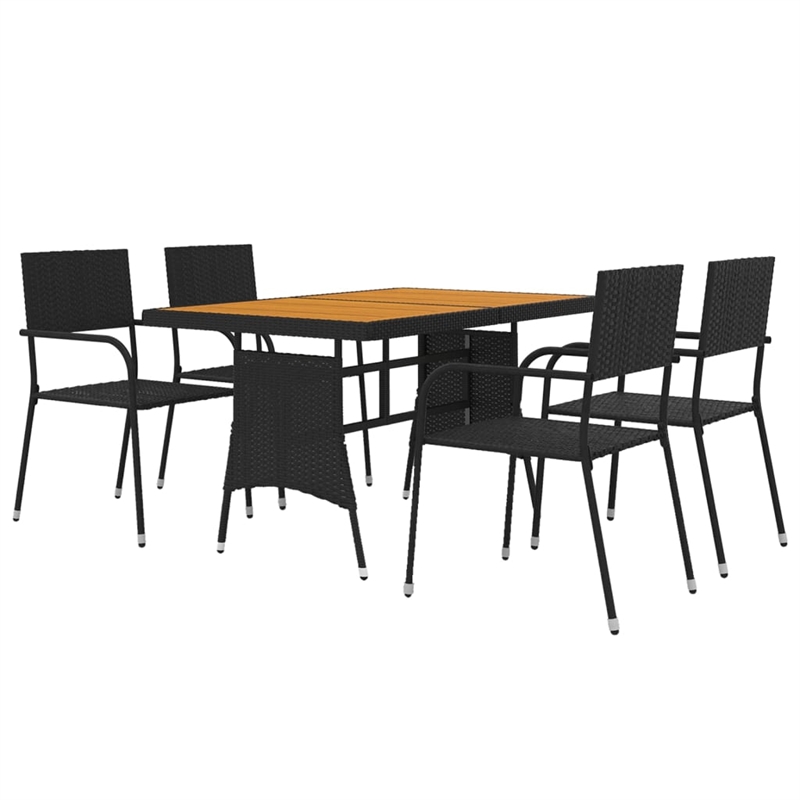 Bowery Hill PE Rattan & Solid Acacia Wood Outdoor Dining Set in Black