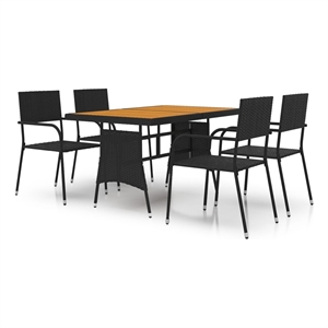 Bowery Hill PE Rattan & Solid Acacia Wood Outdoor Dining Set in Black