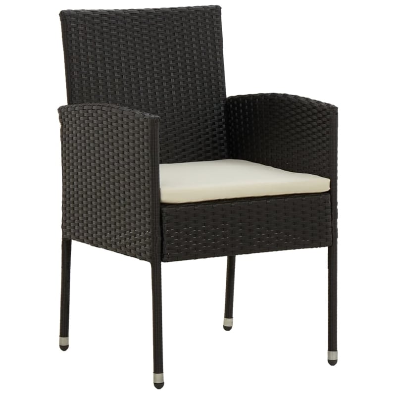 Bowery Hill PE Rattan/Steel/Solid Acacia Wood Outdoor Dining Set in Black