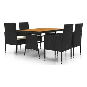 Bowery Hill PE Rattan/Steel/Solid Acacia Wood Outdoor Dining Set in Black