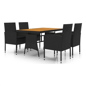 Bowery Hill PE Rattan/Steel/Solid Acacia Wood Outdoor Dining Set in Black