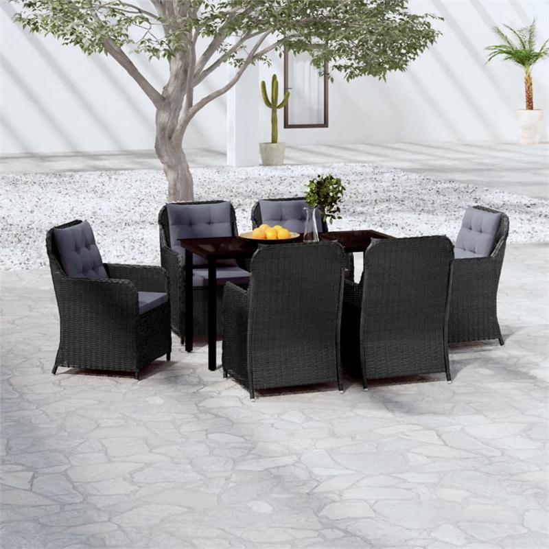 Bowery Hill Contemporary Garden Dining Set in Black/Dark Gray
