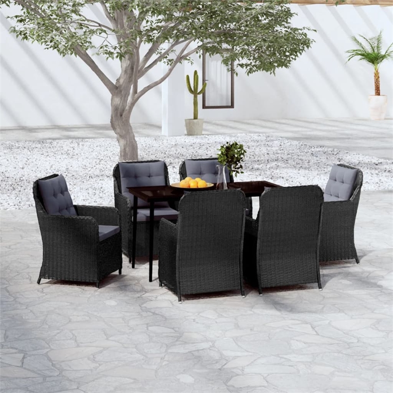 Bowery Hill Contemporary Garden Dining Set in Black/Dark Gray
