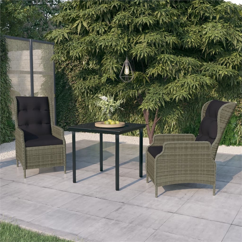 Bowery Hill Powder-Coated Steel 3 Piece Garden Dining Set in Brown