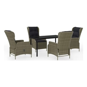 Bowery Hill Garden Dining Set Chair in Brown/Cushions in Black/Table in Black