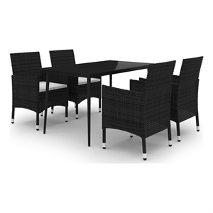 Bowery Hill Contemporary PE Rattan Durable Garden Dining Set in Black