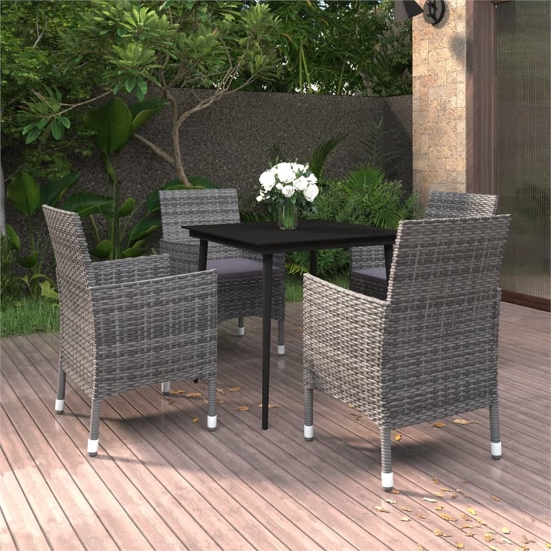 Bowery Hill Contemporary Garden Dining Set in Gray/Dark Gray/Black