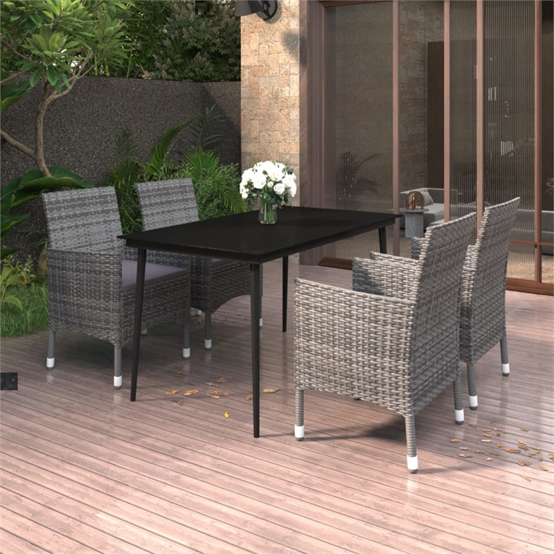 Bowery Hill Contemporary PE Rattan Large Garden Dining Set in Gray
