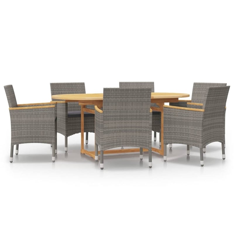 Bowery Hill Contemporary Solid Acacia Wood 7 Piece Patio Dining Set in Gray