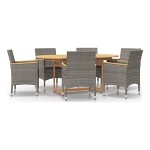 Bowery Hill Contemporary Solid Acacia Wood 7 Piece Patio Dining Set in Gray
