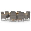 Bowery Hill 9 Piece Solid Acacia Wood Patio Dining Set in Gray