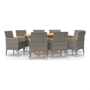 Bowery Hill 9 Piece Solid Acacia Wood Patio Dining Set in Gray