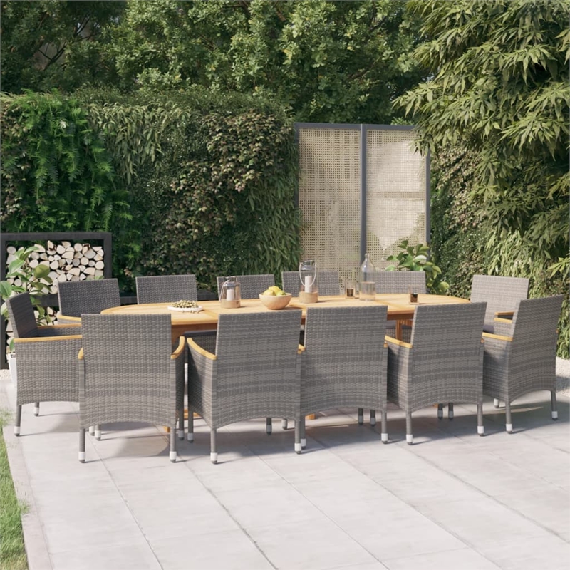 Bowery Hill Contemporary Weather-Resistant 13-Piece Garden Dining Set in Gray