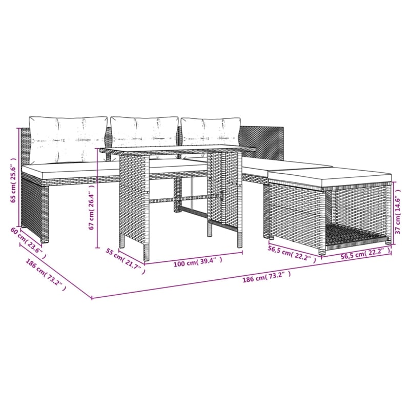 Bowery Hill Patio in Gray PE Rattan Large Patio Dining Set - Set of 4